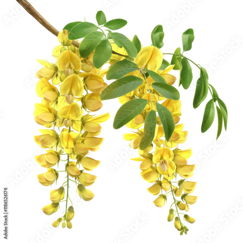Isolated Laburnum Flowers on Clean transparent background in Photorealistic Detail.
