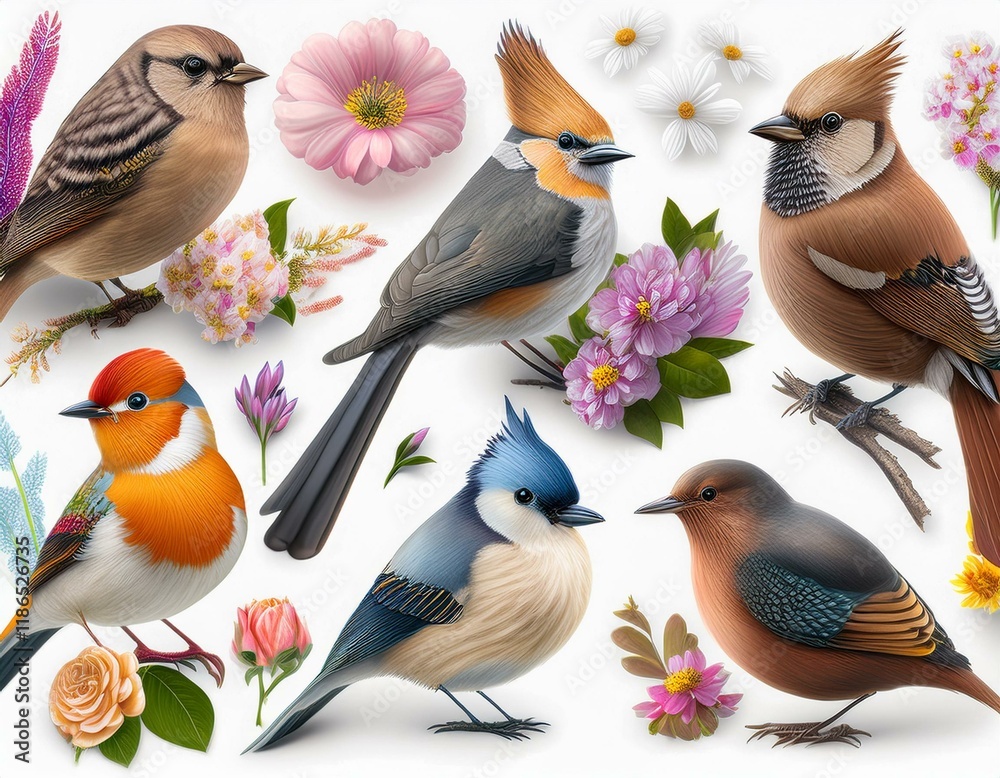 Fototapeta premium Set of of birds and flower with 