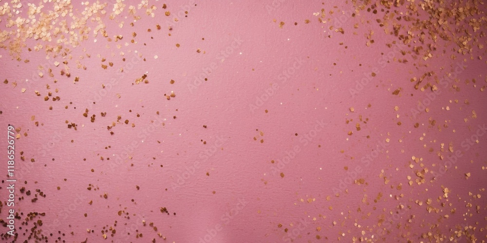 Pink background adorned with gold confetti Pink background adorned with gold confetti