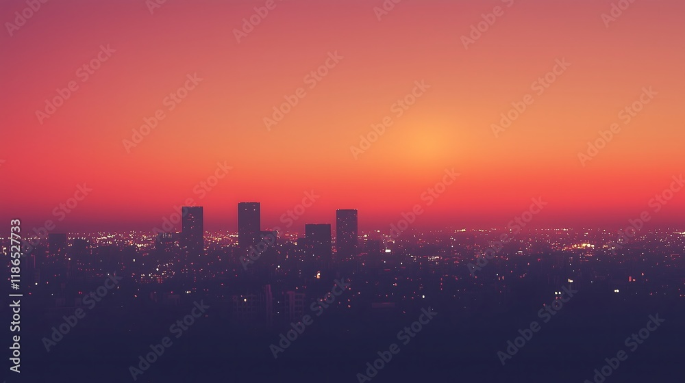 Naklejka premium City skyline at sunset a panoramic view