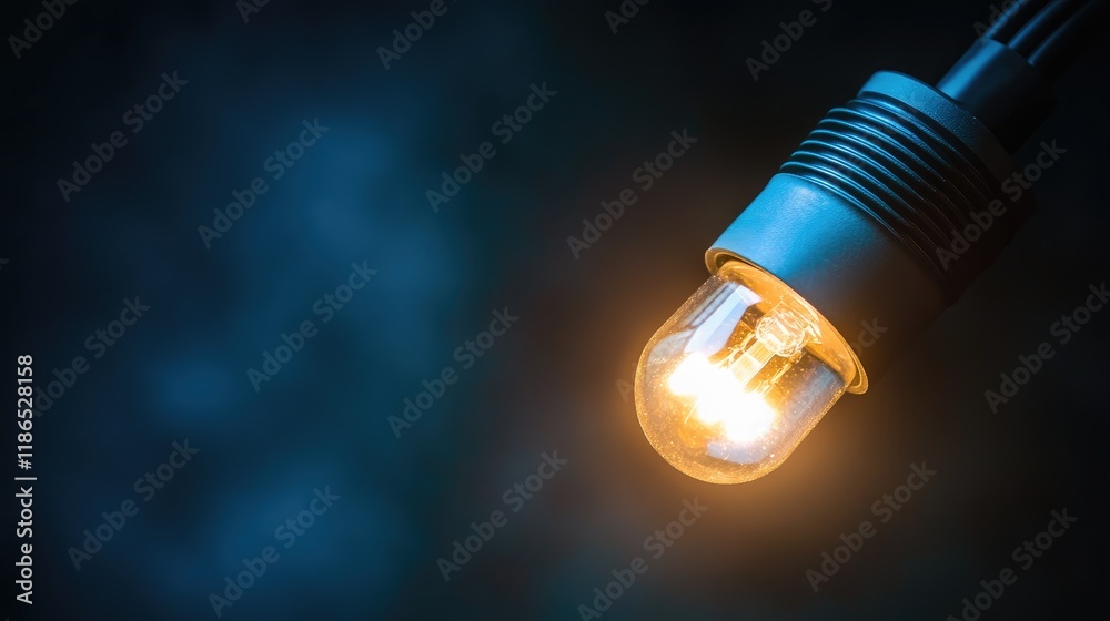 Single LED bulb illuminating darkness with warm glow creating atmospheric light in dark space concept for creativity and inspiration Single LED bulb illuminating darkness with warm glow creating atmospheric light in dark space concept for creativity and inspiration