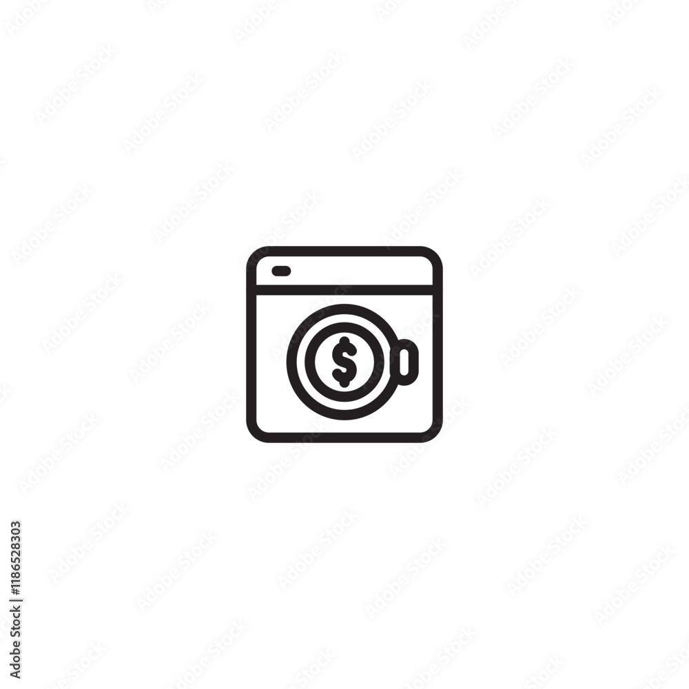 A washing machine icon with a dollar sign inside. Represents money laundering, cleaning dirty money, or financial fraud. Simple line art design. A washing machine icon with a dollar sign inside. Represents money laundering, cleaning dirty money, or financial fraud. Simple line art design.
