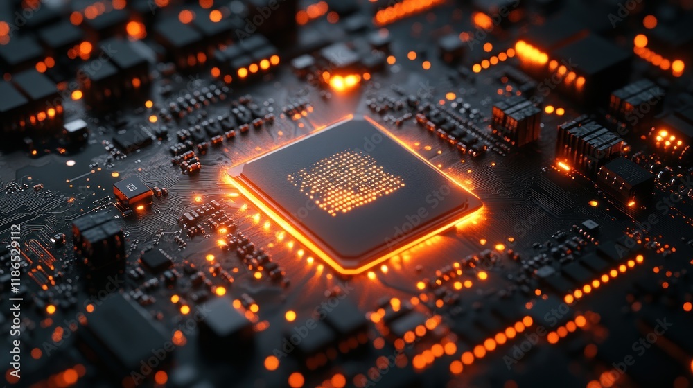 Glowing Circuit Board with Central Processing Unit Glowing Circuit Board with Central Processing Unit