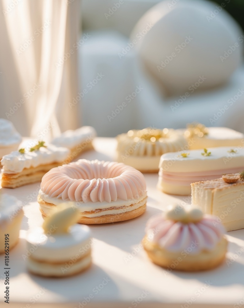 Soft Light Pastries Display Outdoors with Studio Lighting Soft Light Pastries Display Outdoors with Studio Lighting