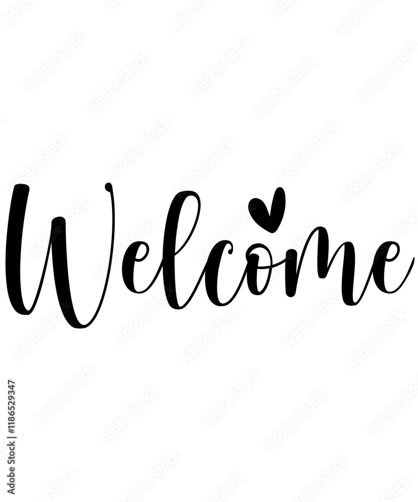 Fototapeta premium Welcome typography design on plain white transparent isolated background for sign, card, shirt, hoodie, sweatshirt, apparel, tag, mug, icon, poster or badge