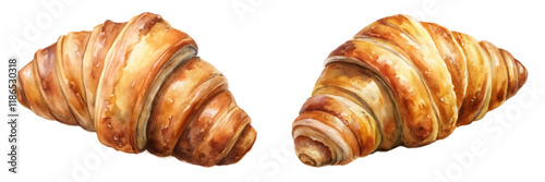 Freshly baked croissants, golden brown texture, flaky layers, delicious pastry, gourmet breakfast item, food photography.