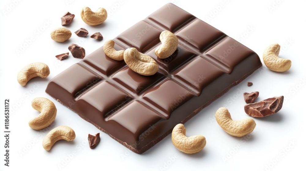 Fototapeta premium chocolate bar with cashew nuts on a white background
