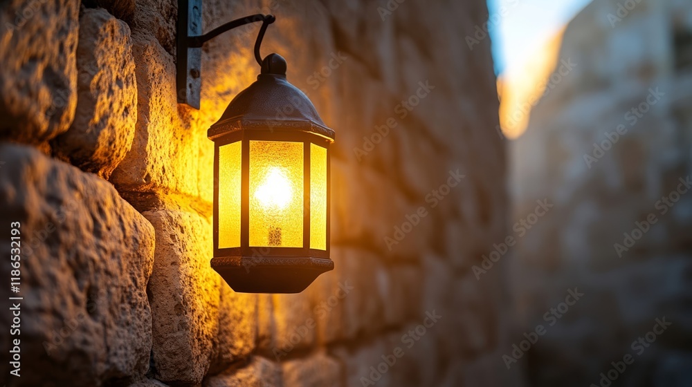 Obraz premium A lantern carrying the Holy Fire leaving the Church of the Holy Sepulchre glowing brightly against the ancient stone facade in Jerusalem 
