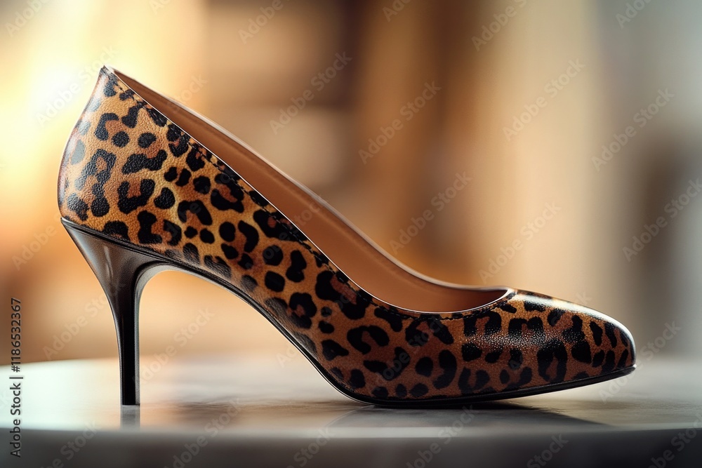 Obraz premium A close-up shot of a leopard print shoe on a table, perfect for showcasing fashion and style