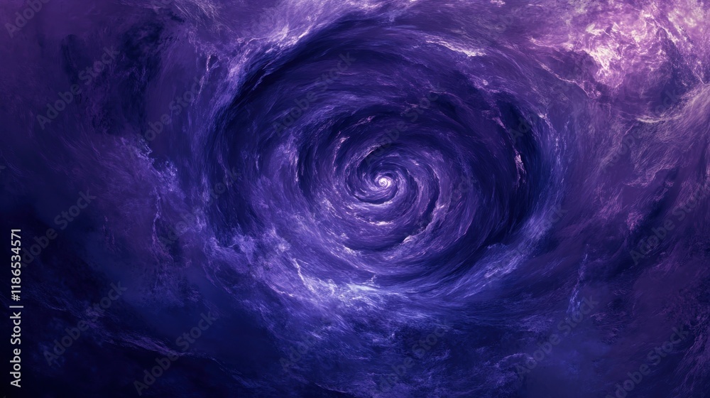 Abstract swirling purple nebula, cosmic vortex, galaxy spiral.