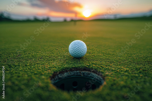 Generative AI Image of Golf Ball and Club on Green Field for Game Play photo