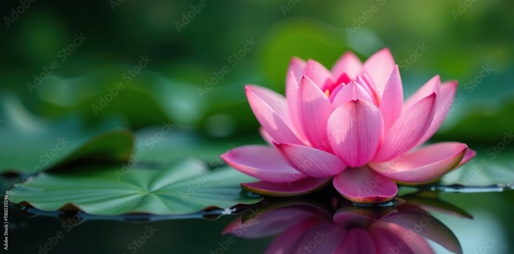 Delicate pink lotus flower on a serene pond surface, botanical, serene pond Delicate pink lotus flower on a serene pond surface, botanical, serene pond
