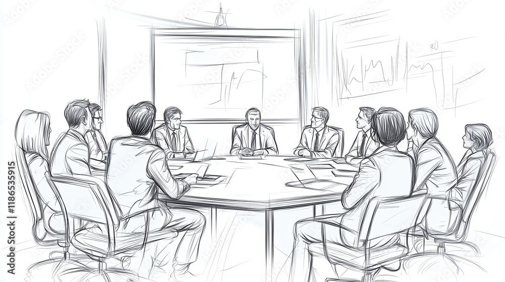 Simple Line Drawing of a Business Meeting. Simple Line Drawing of a Business Meeting.