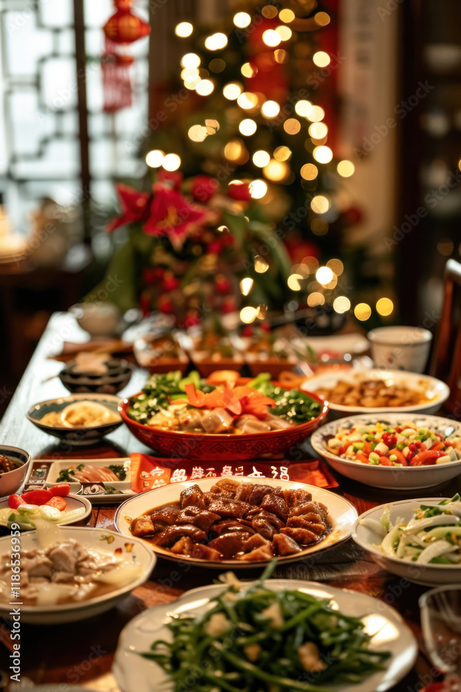 Chinese New Year snake calligraphy, serene family dinner setting, traditional dishes on the table, warm lighting, harmonious atmosphere Chinese New Year snake calligraphy, serene family dinner setting, traditional dishes on the table, warm lighting, harmonious atmosphere