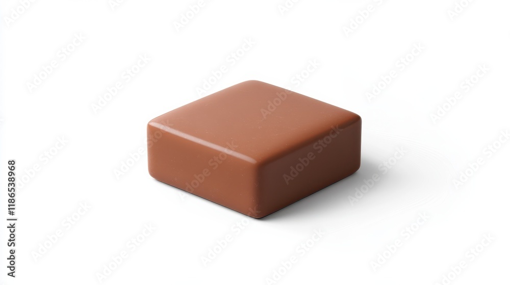 Chocolate square piece isolated on white background.