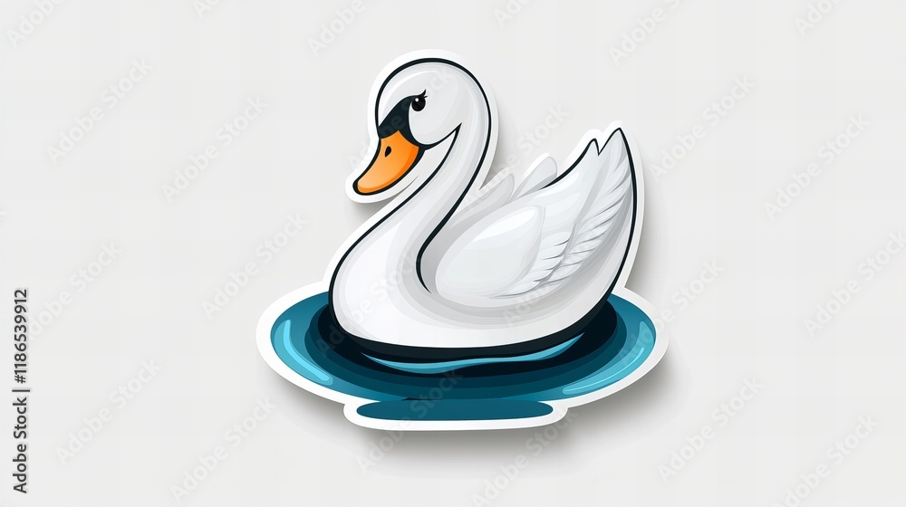 Fototapeta premium Adorable cartoon swan gracefully floating on teal water. Perfect for kids' projects!