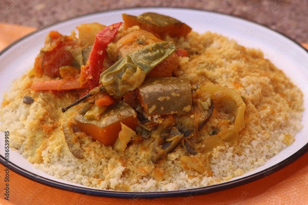 Traditional Moroccan Food, Couscous Close Up Traditional Moroccan Food, Couscous Close Up