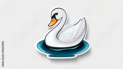 Fototapeta Naklejka Na Ścianę i Meble -  Adorable cartoon swan gracefully floating on teal water.  Perfect for kids' projects!