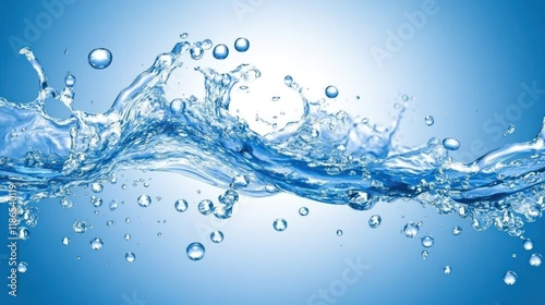 Water splash wave, blue background, purity, refreshment, advertising photo