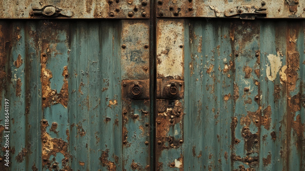 Rustic Steel Shutter Door with Peeling Paint and Weathered Texture Ideal for Background or Industrial Design Projects Rustic Steel Shutter Door with Peeling Paint and Weathered Texture Ideal for Background or Industrial Design Projects