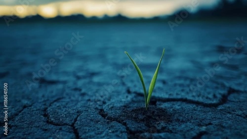 Resilient Seedling Emerging from Cracked Earth at Sunset Nature s Perseverance

