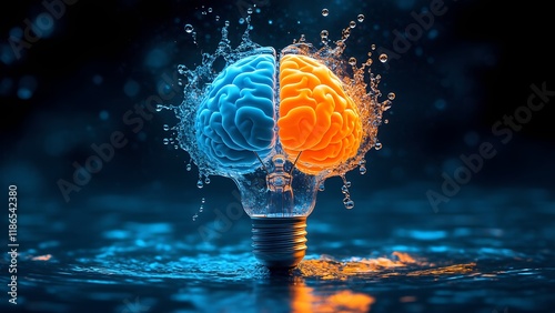 Dynamic brain water splash concept abstract science art studio environment bold viewpoint creative visualization