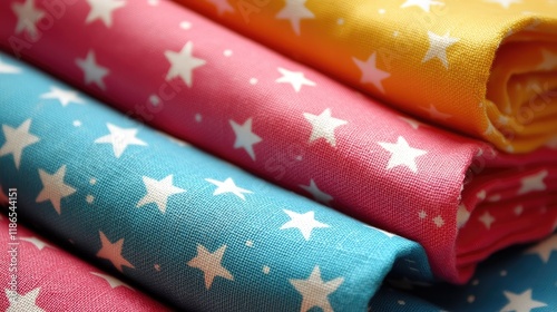 Colorful cotton fabric with star patterns suitable for a variety of sewing crafts and creative projects photo