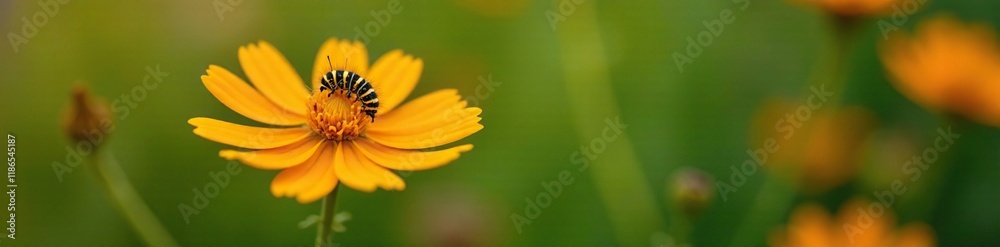 A small caterpillar on a bright orange flower, nature photography, bug, flower A small caterpillar on a bright orange flower, nature photography, bug, flower
