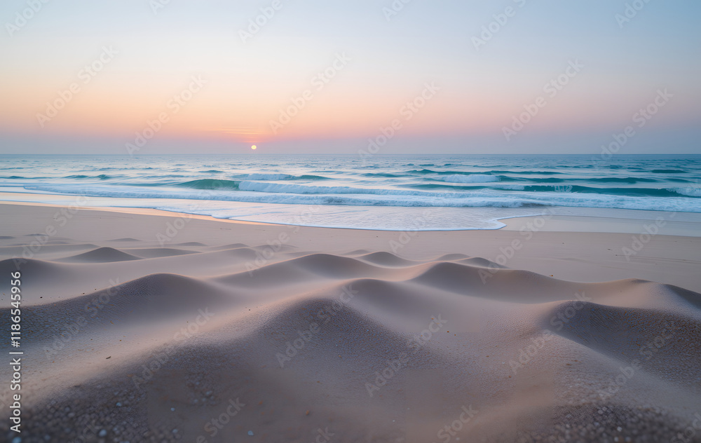Obraz premium Sandy beach sea blue, pink and grey background