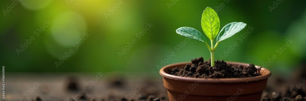 single cabbage seedling on a small pot with soil and fertilizer, leaves, plant, seeds