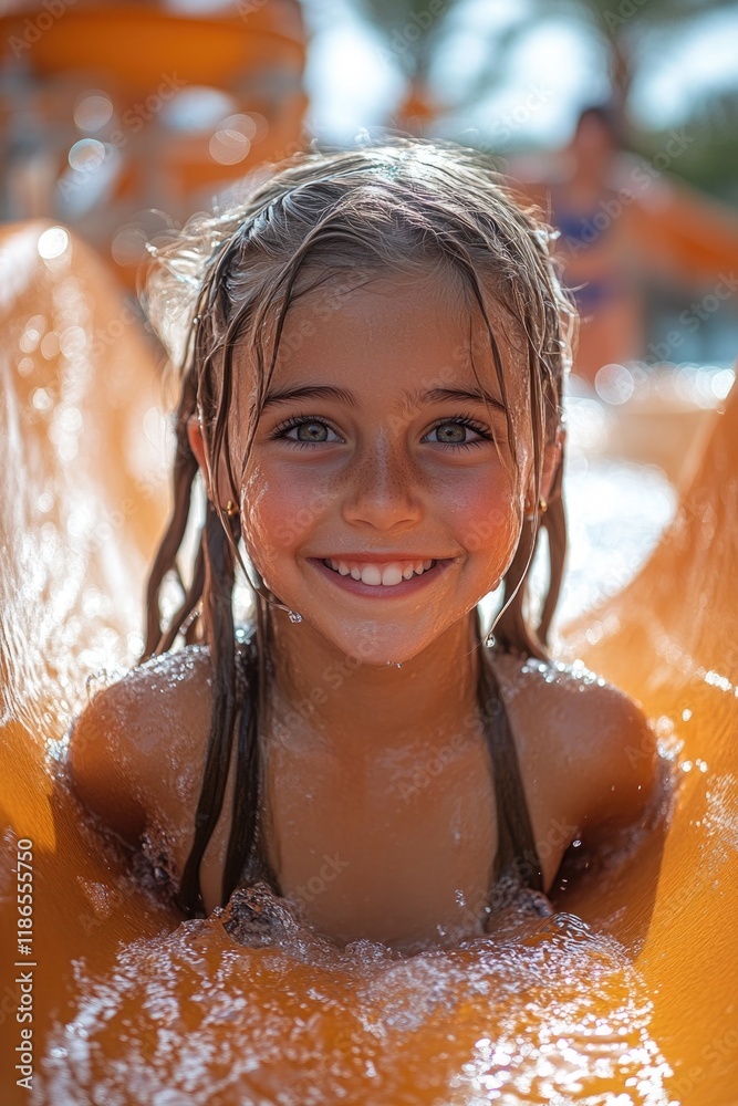 Obraz premium A happy child enjoying a fun day at the beach, great for summer or vacation-themed projects