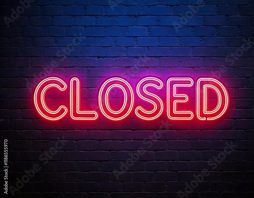 Bright neon sign displaying the word closed against a dark brick background
