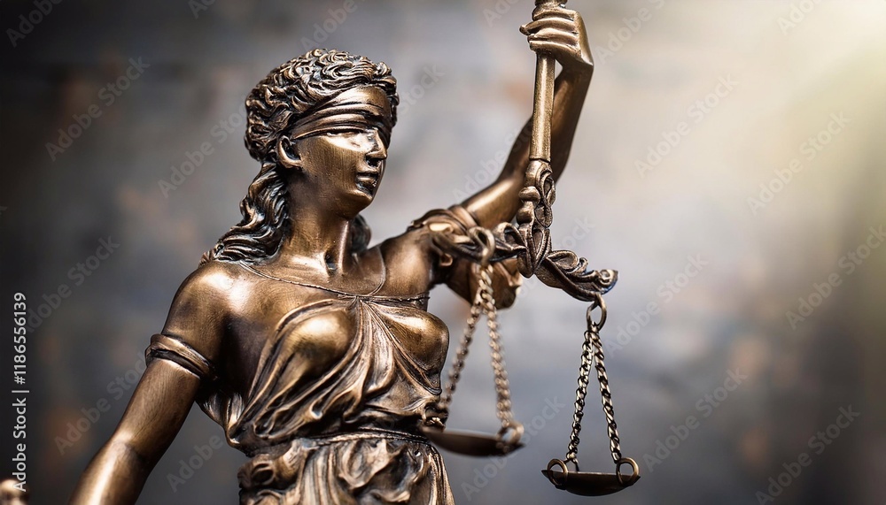 Justice goddess holding scale and sword in detailed ancient statue representation Justice goddess holding scale and sword in detailed ancient statue representation