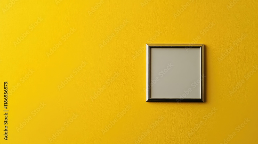 Silver frame on vibrant yellow wall with empty space for success business concept and creative ideas. Perfect for modern advertising. Silver frame on vibrant yellow wall with empty space for success business concept and creative ideas. Perfect for modern advertising.