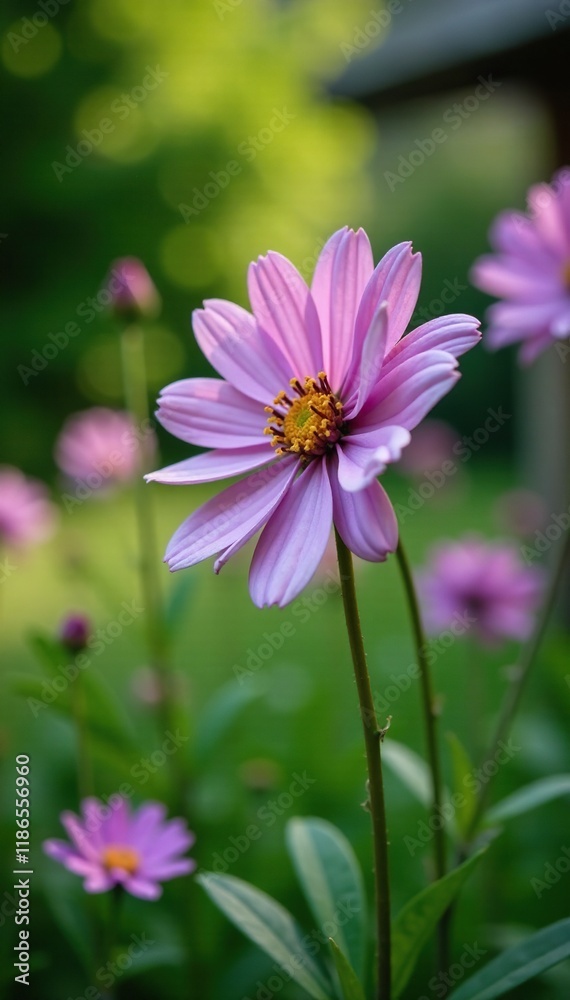 Light purple Dimorphotheca blooms in a lush garden scene, blossoms, garden, flower photography Light purple Dimorphotheca blooms in a lush garden scene, blossoms, garden, flower photography