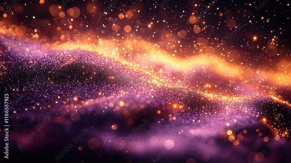 Fototapeta premium Abstract cosmic landscape with glowing particles.