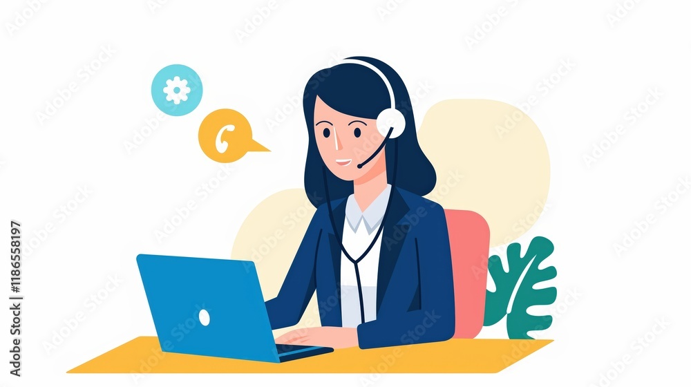 Female Customer Service Agent Talking to Clients Online Female Customer Service Agent Talking to Clients Online