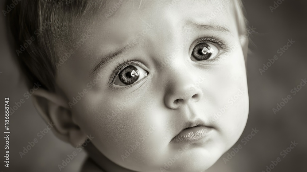 Baby's Innocent Gaze Captures the Complexity of Emotions in a Timeless Black and White Portrait Baby's Innocent Gaze Captures the Complexity of Emotions in a Timeless Black and White Portrait