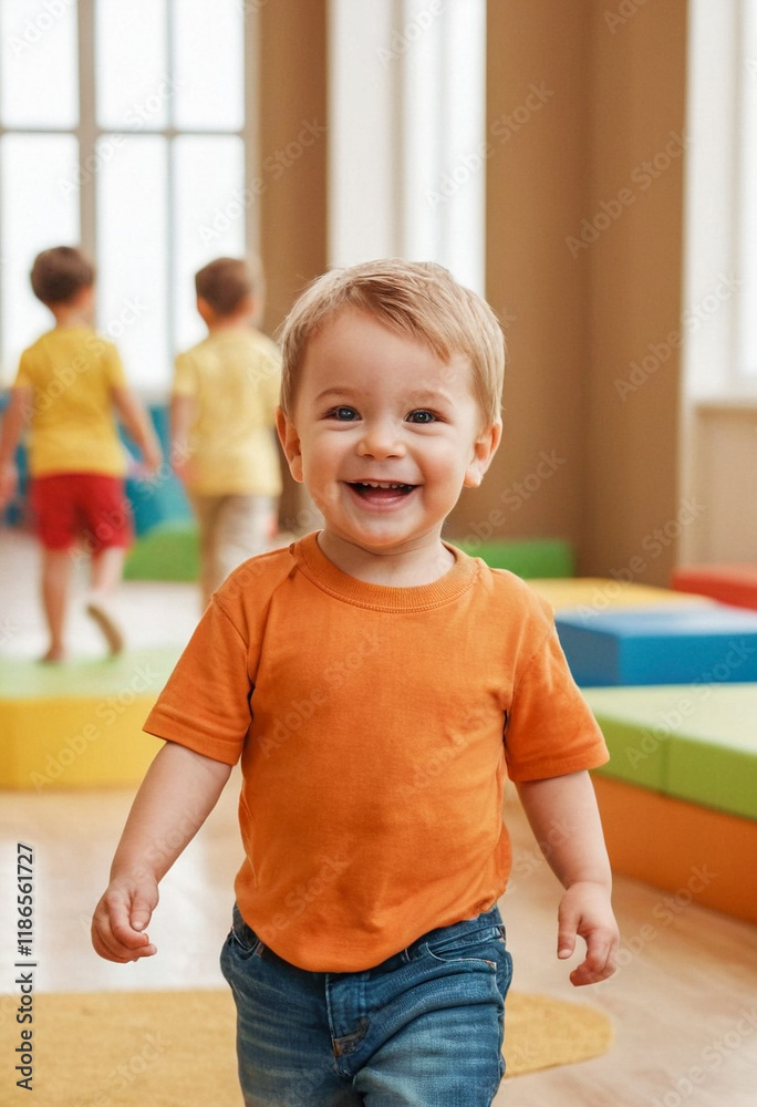 Kleiner dreijähriger Junge im Kindergarten Kleiner dreijähriger Junge im Kindergarten