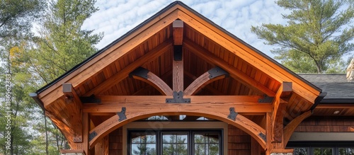 Traditional wooden house eaves framing showcasing expert architectural craftsmanship in construction details and design elegance