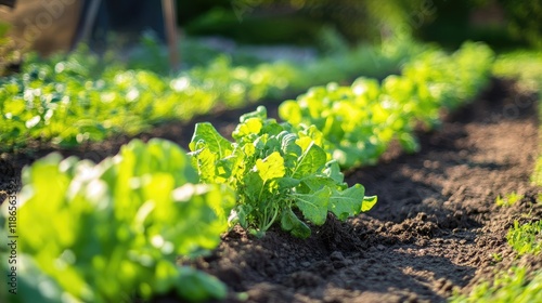 Wallpaper Mural Organic Vegetable Farming in Sunlit Garden Rows with Fresh Green Lettuce Growth Torontodigital.ca