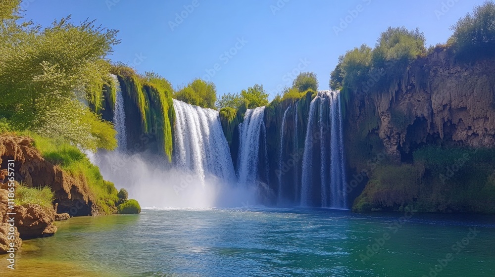 Fototapeta premium Waterfall in a Lush Green Valley