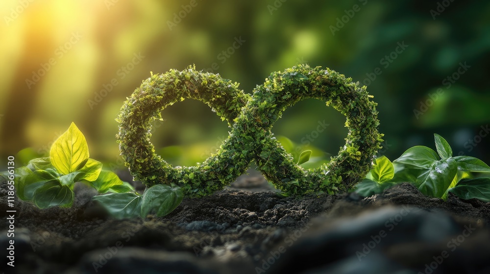 Infinity Symbol Made of Greenery Representing Sustainable Environmental Conservation and Nature Protection in a Lush Forest Setting Infinity Symbol Made of Greenery Representing Sustainable Environmental Conservation and Nature Protection in a Lush Forest Setting