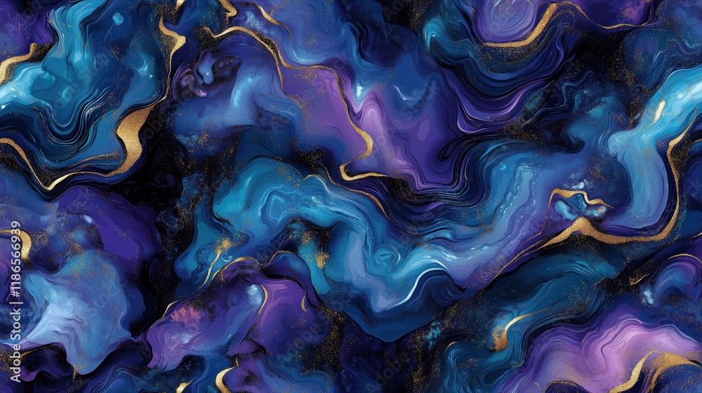 Obraz premium Vibrant Blue and Purple Marble Texture with Gold Highlights