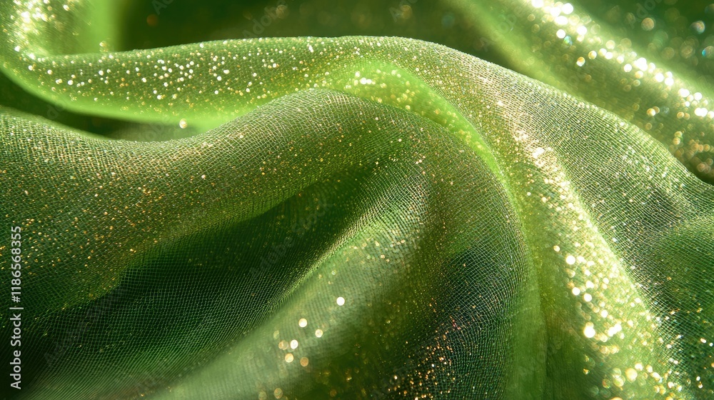 Obraz premium Sparkling Green Mesh Fabric with Tiny Glitter Particles for Elegant Decor and Design Accents