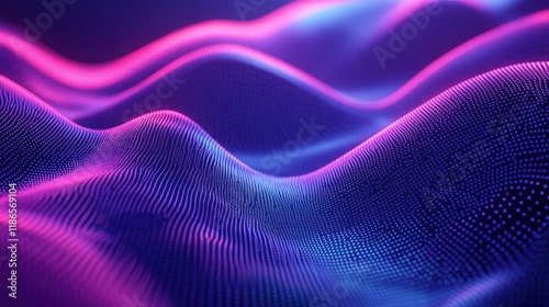 Abstract purple and blue glowing wave background.