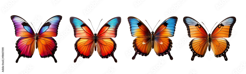A bright butterfly on transparent background top view A bright butterfly on transparent background top view