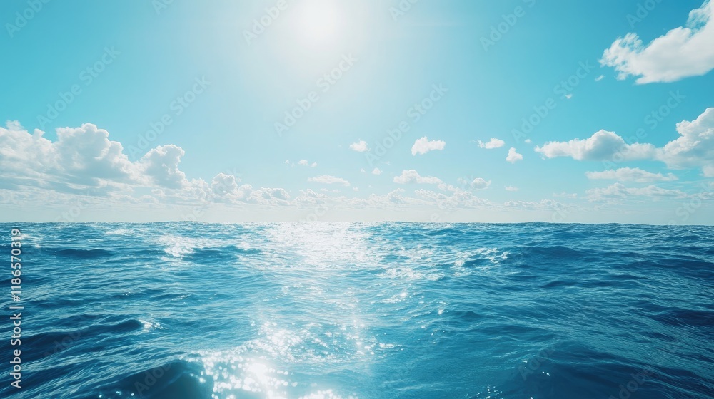 Fototapeta premium Vast ocean landscape with bright blue waters and sunny sky reflecting light on a clear day