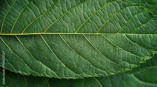 Lush tropical leaf texture on a vibrant green background with ample copy space for natural and exotic design themes photo