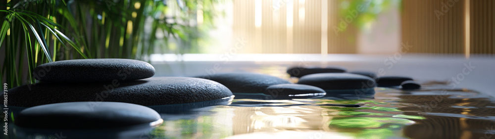 Serene Spa Scene with Bamboo, Stones, and Wate. Generative AI Serene Spa Scene with Bamboo, Stones, and Wate. Generative AI